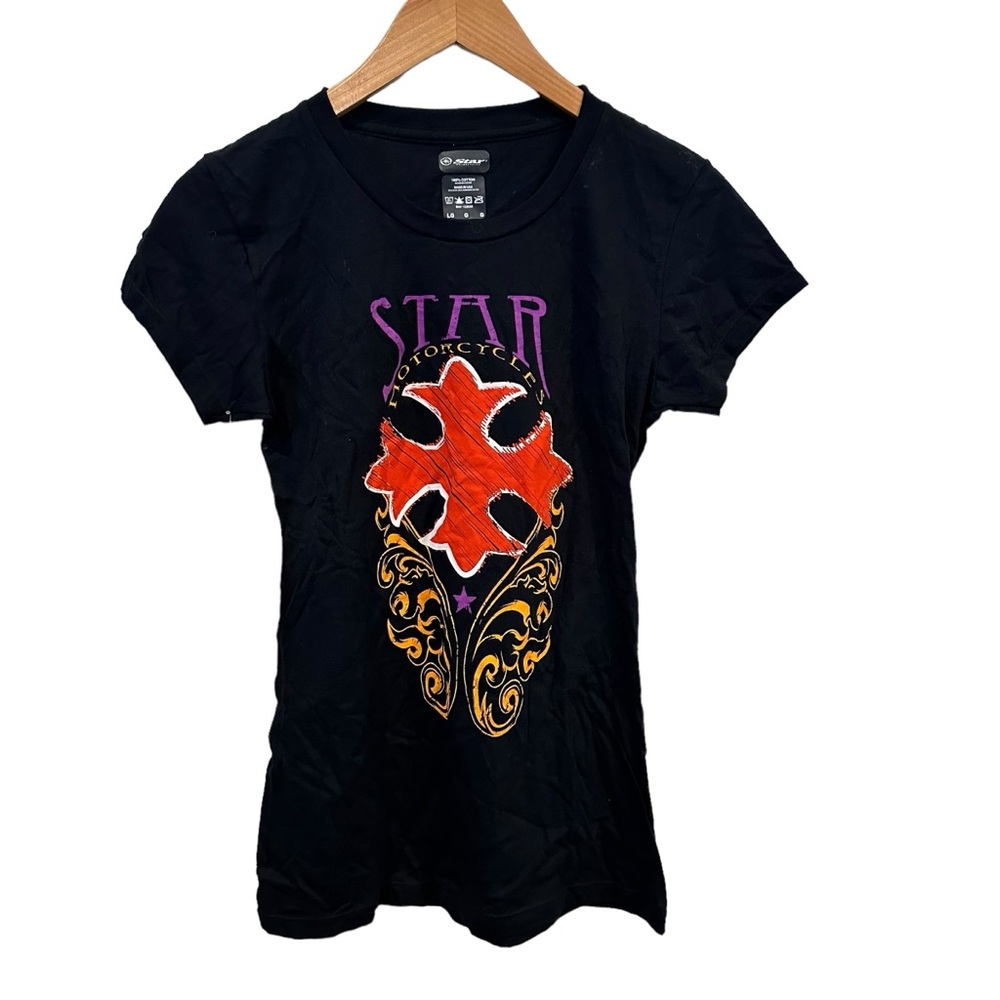 Yamaha y2k nwt star motorcycle tee tshirt womens graphic cross cotton large L‎